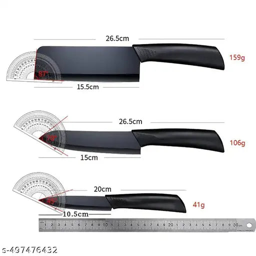 Stainless Steel 3 Pieces Professional Kitchen Knife Set/Meat Knife/Chef Knife with Non-Slip Handle Sharp Manual Sharpening for Home Kitchen/High Carbon Stainless Steel Knife Set(Black with knife cover)