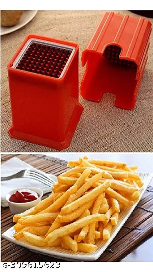 Potato Chips Cutter Slicer French Fries Maker Red Potato French Fries Finger Chips Cutter Slice Maker Machine (Plastic)