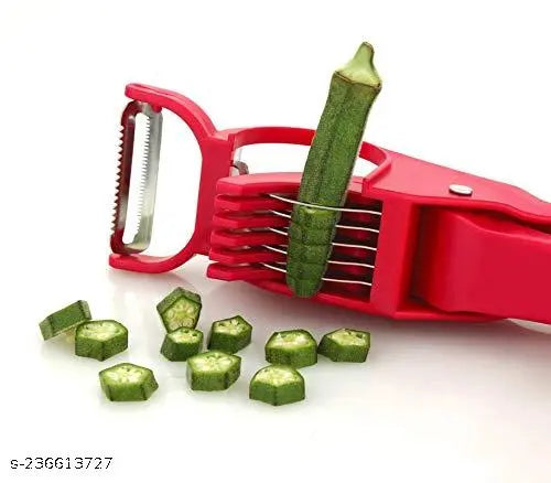 WINGER Multipurpose 2 in 1 Vegetable and Fruit Cutter & Peeler 5 Blade Stainless Steel with Locking System, Multi-Functional Kitchen Tool, Sabji cutter